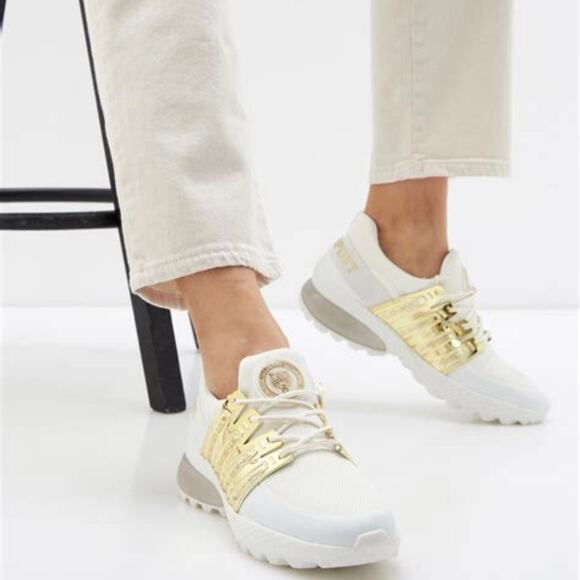 Plein Sport Shoes - Plein Sport Gold Metallic Lace Up Shoes White Size 37/7
